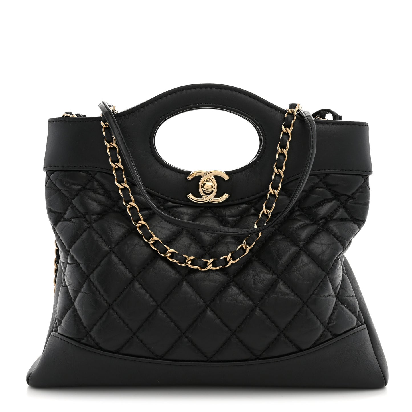 Aged Calfskin Quilted Mini 31 Shopping Bag Black