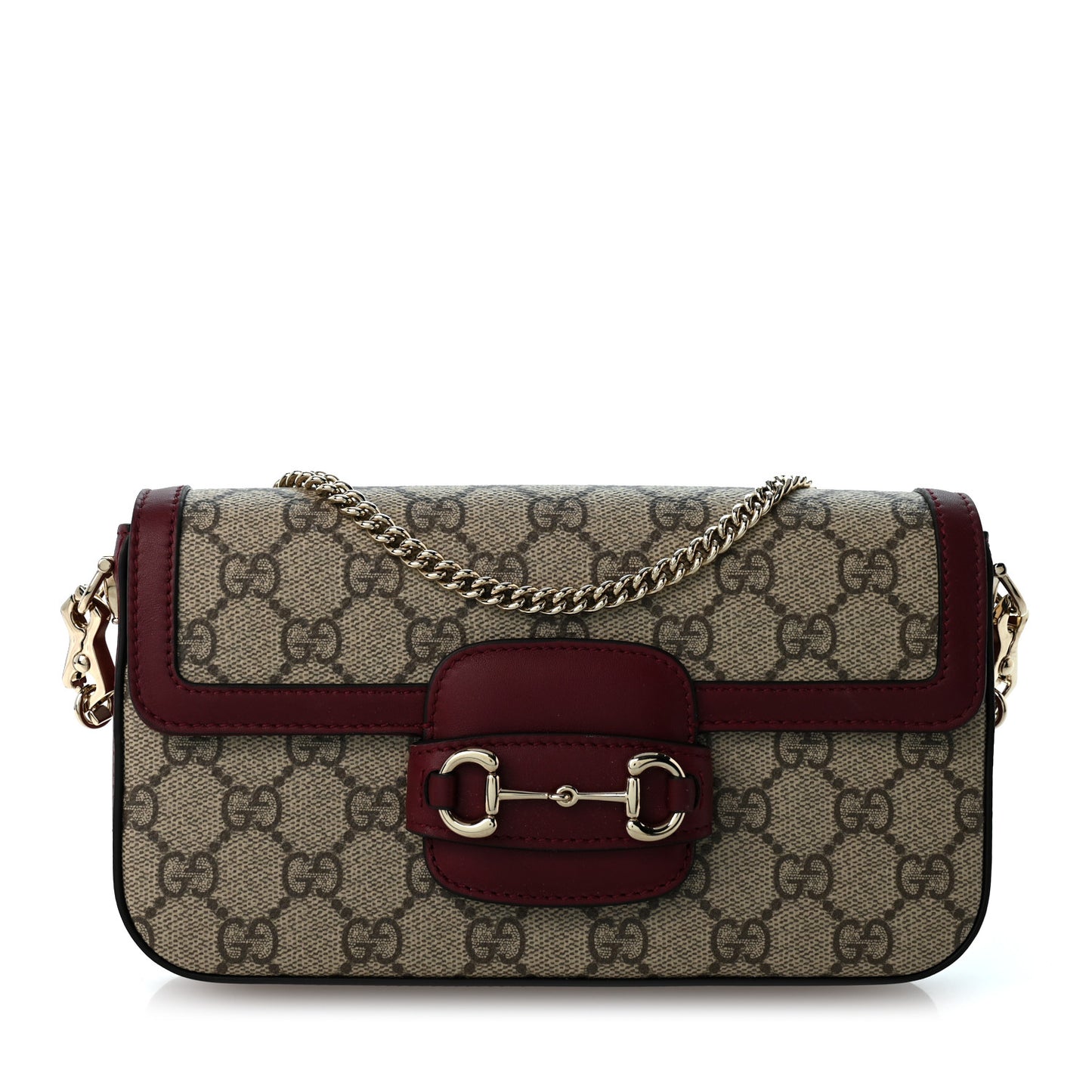 GG Supreme Monogram Azalea Calfskin Horsebit 1955 Mini Bag Beige Ebony Rosso Ancora