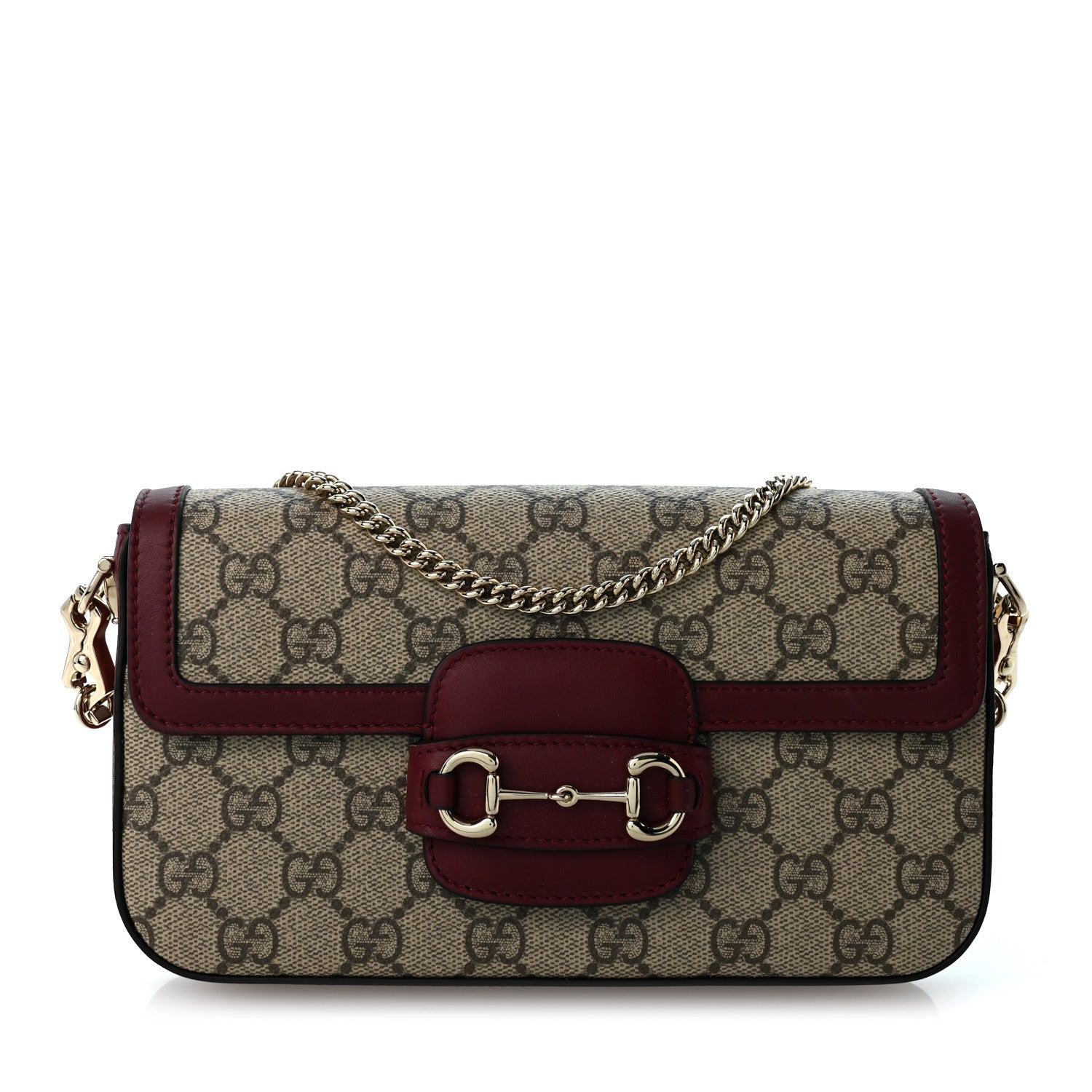 Gucci GG Supreme Monogram Azalea Calfskin Horsebit 1955 Mini Bag Beige Ebony Rosso Ancora 1 of 9