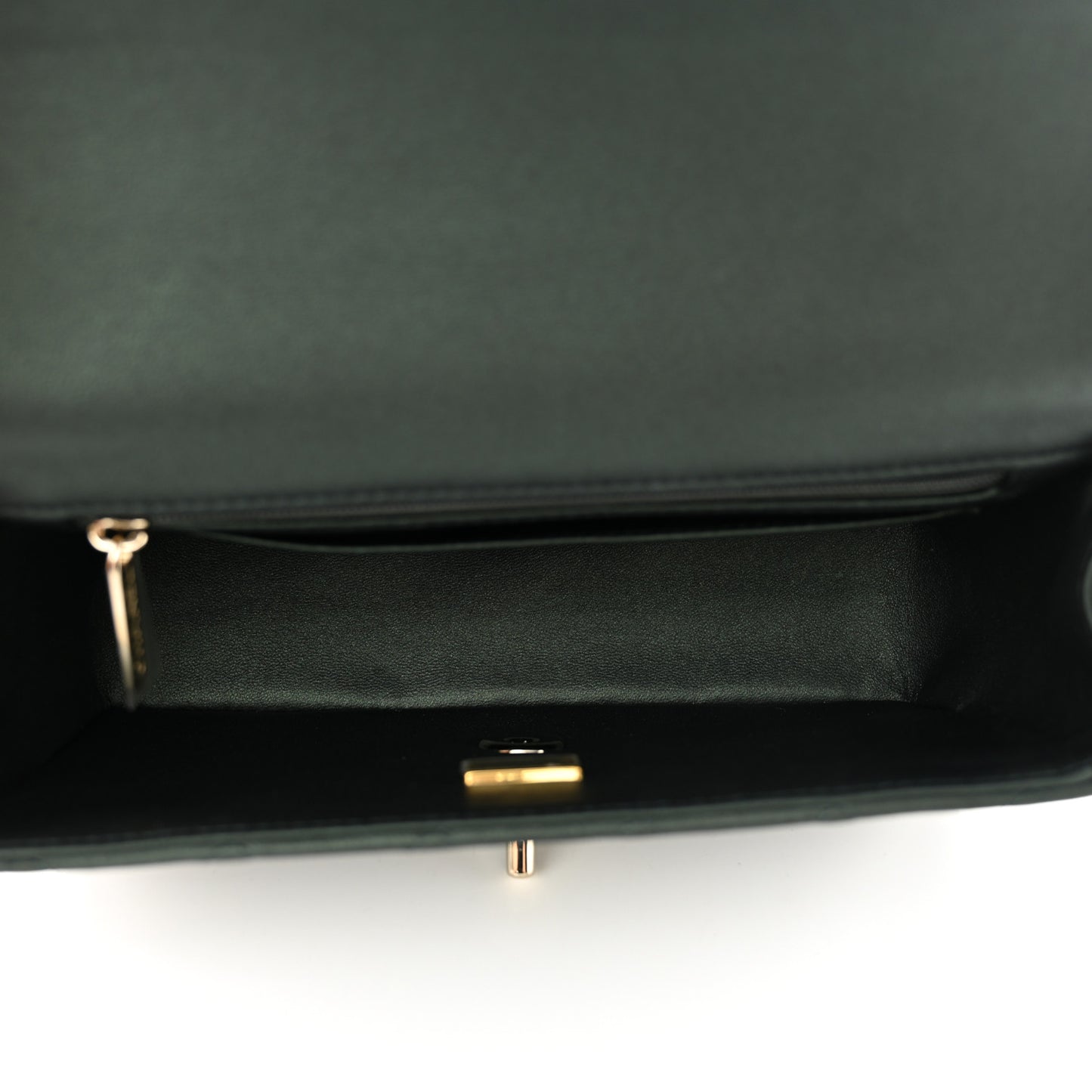 Iridescent Lambskin Quilted Mini Top Handle Rectangular Flap Dark Green