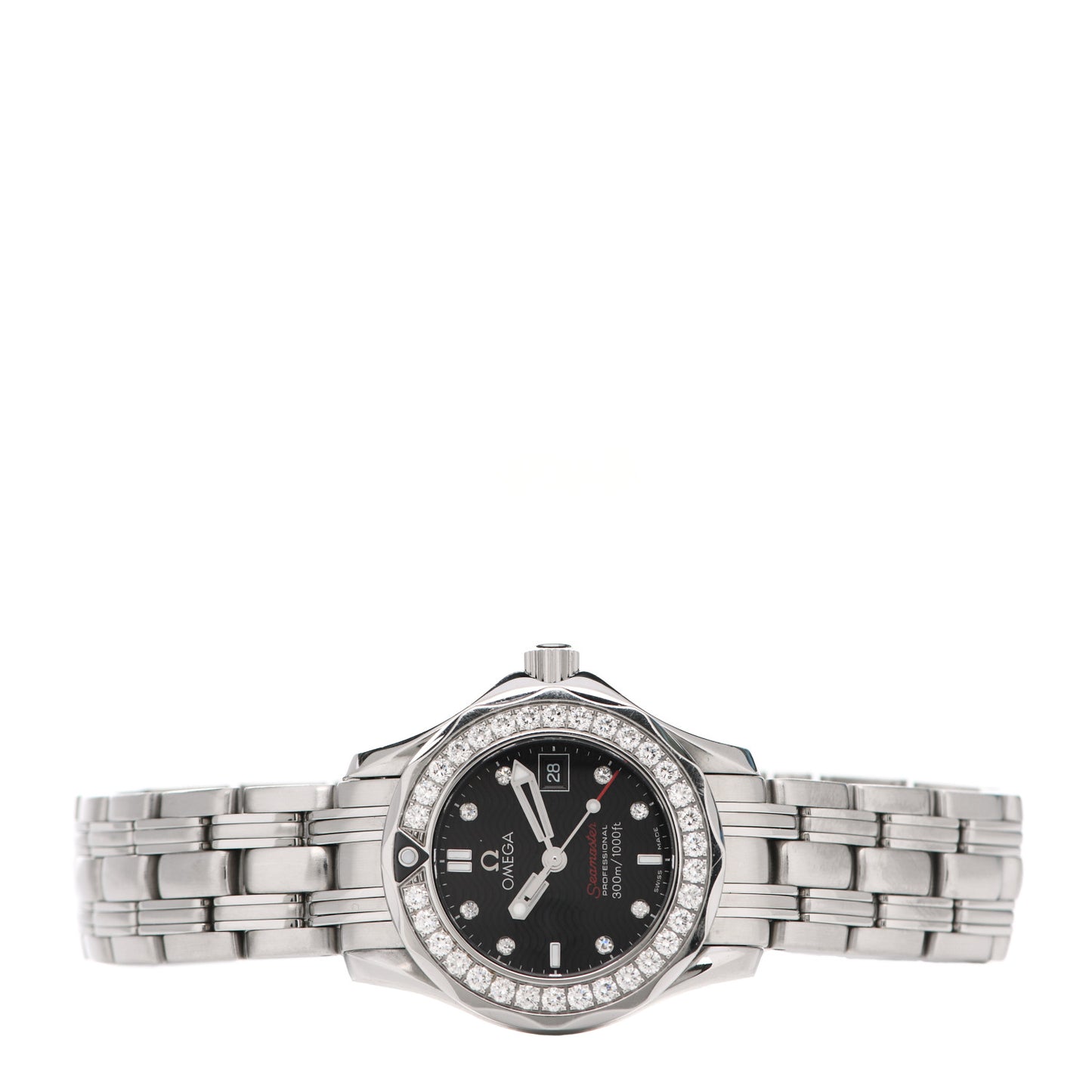 Stainless Steel Diamond Bezel 28mm Seamaster Diver 300M Quartz Watch Black 212.15.28.61.51.001