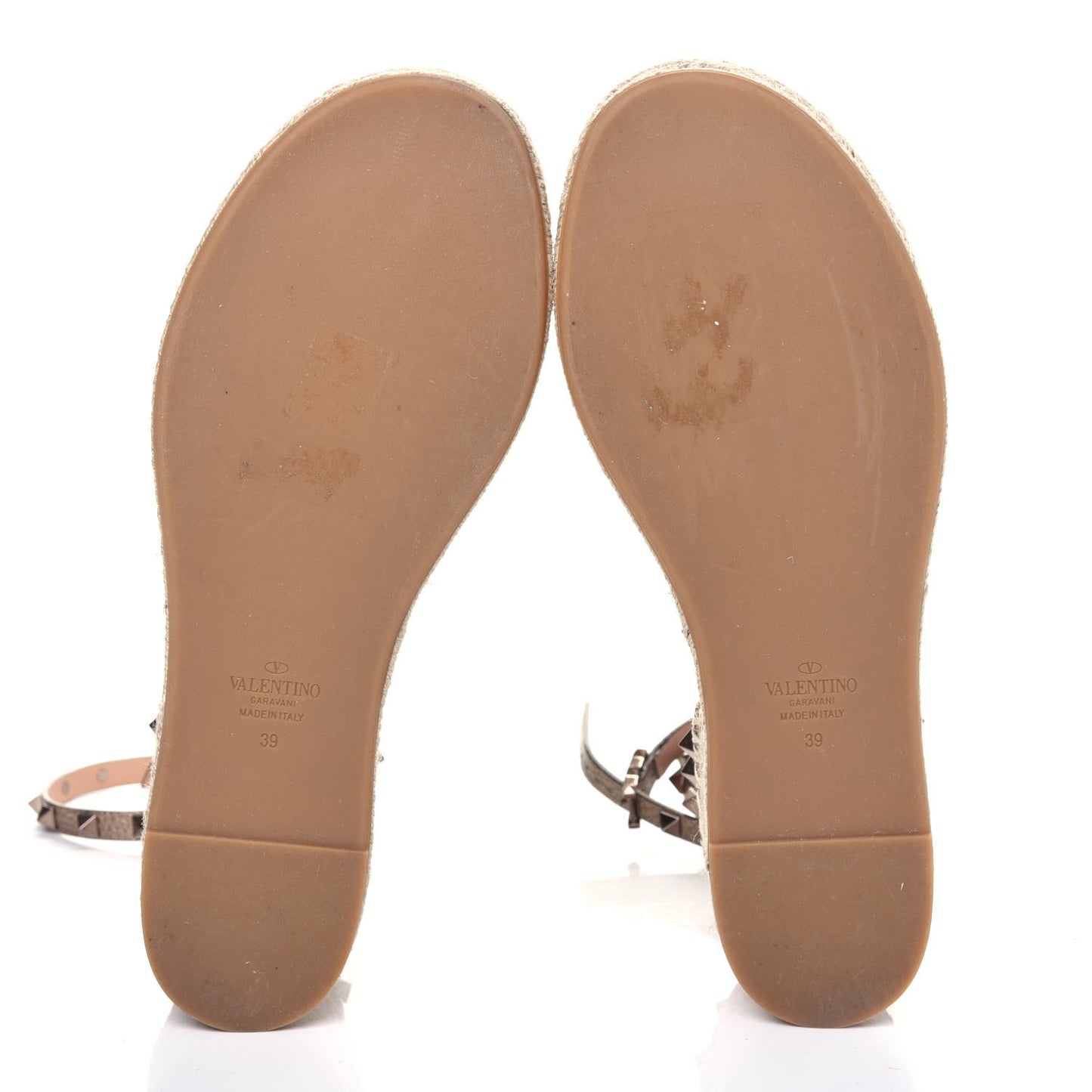 Metallic Grained Calfskin Rockstud Ankle Wrap Espadrille Flatform Sandals 39 Skin Natural