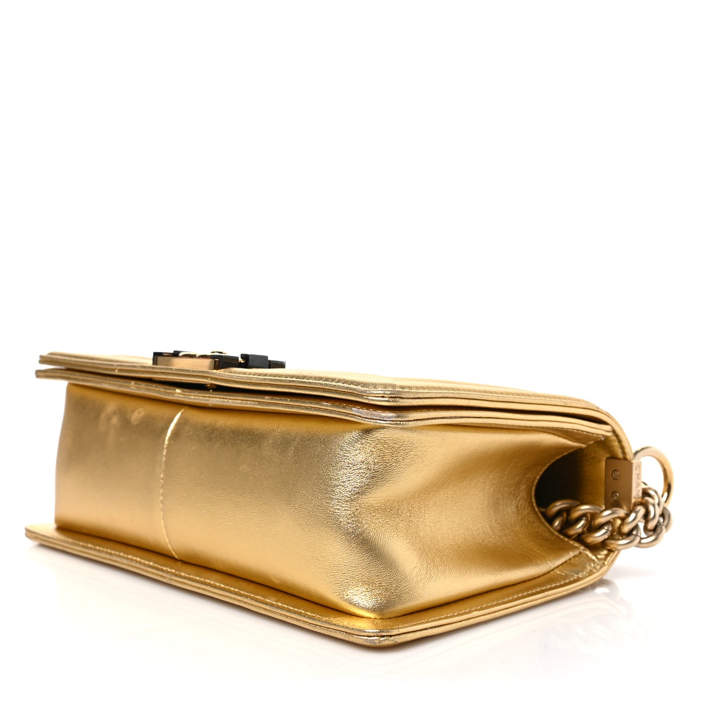 Metallic Lambskin Embossed Medium Cube Boy Flap Gold