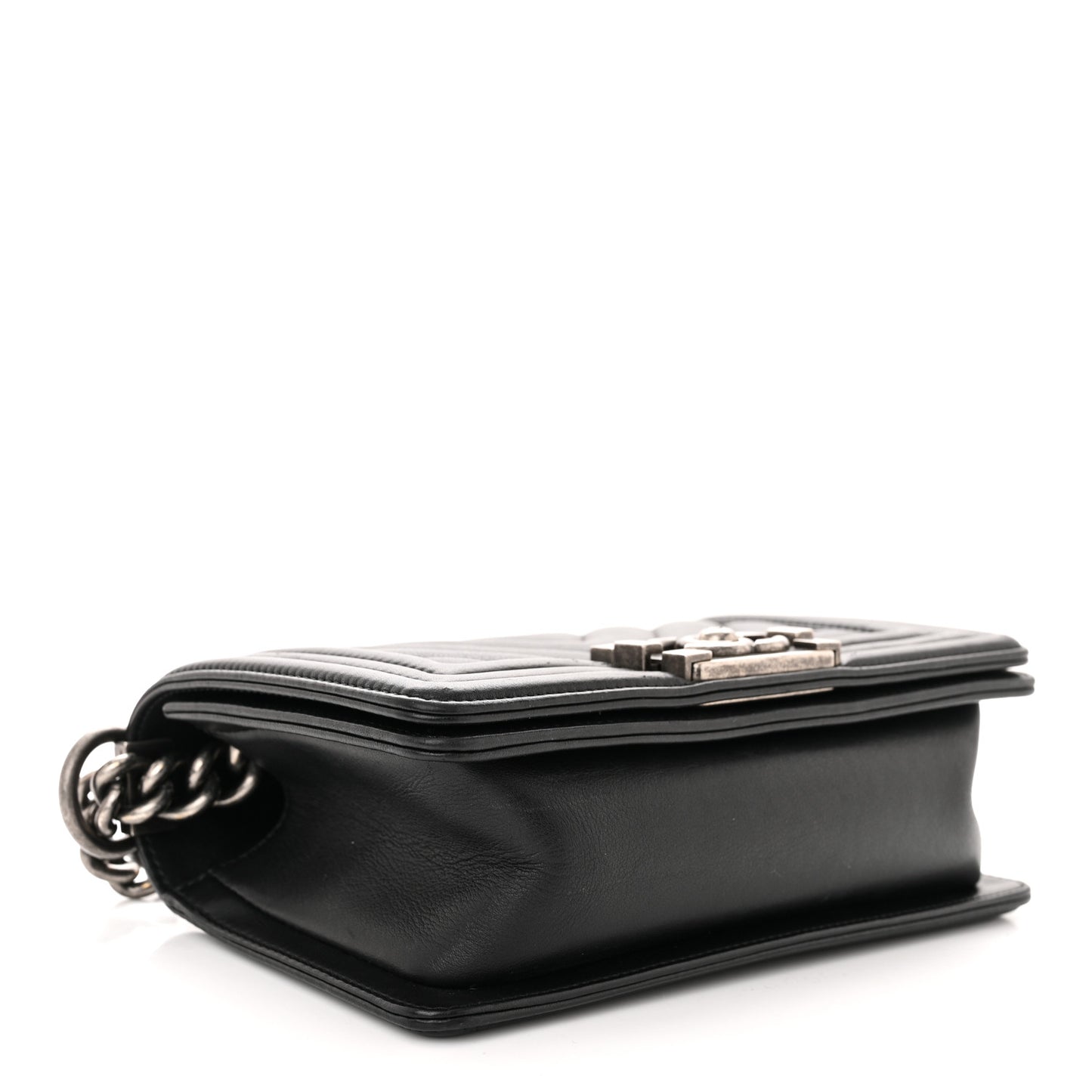 Calfskin Chevron Quilted Small Boy Flap Black