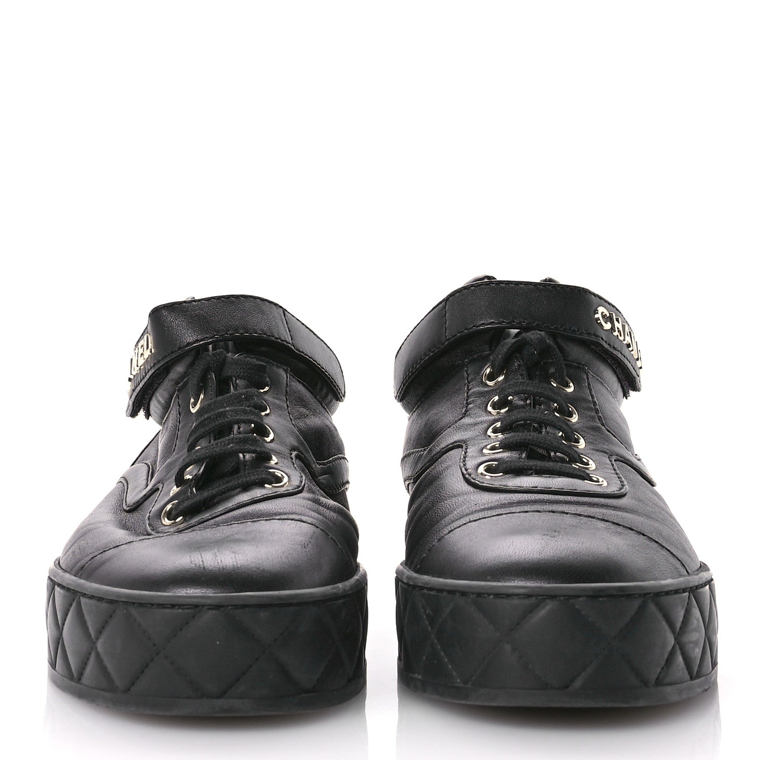 Chanel Lambskin Logo Strap Sneakers 39.5 Black 3 of 9