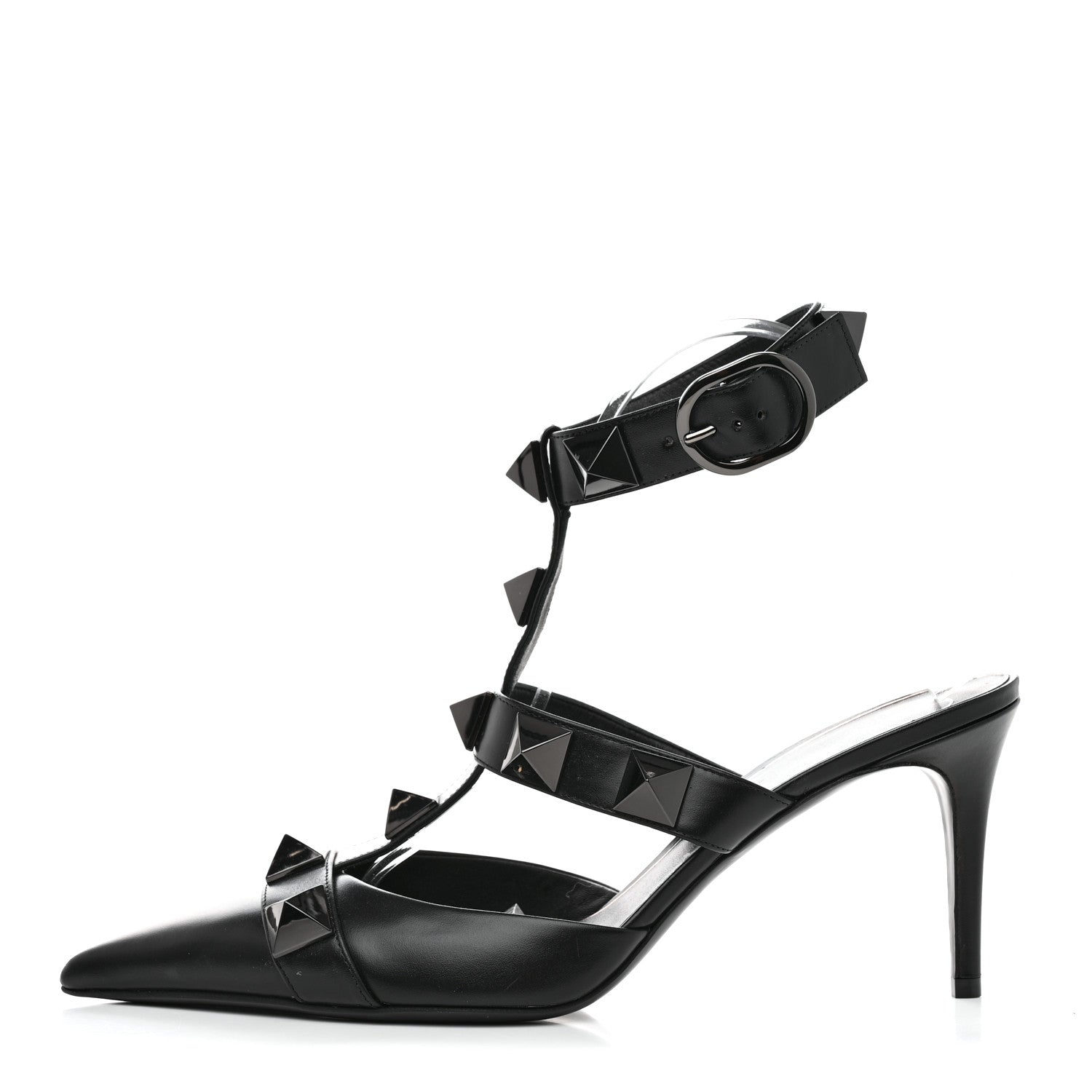 Valentino Garavani Calfskin Monochrome Roman Stud Ankle Strap 80mm Pumps 41 Black 1 of 8