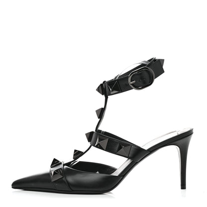 Valentino Garavani Calfskin Monochrome Roman Stud Ankle Strap 80mm Pumps 41 Black 1 of 8