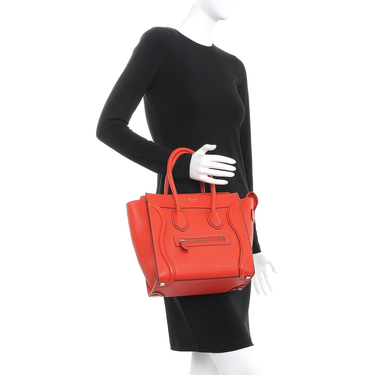Celine Drummed Calfskin Micro Luggage Vermillion 2 of 9