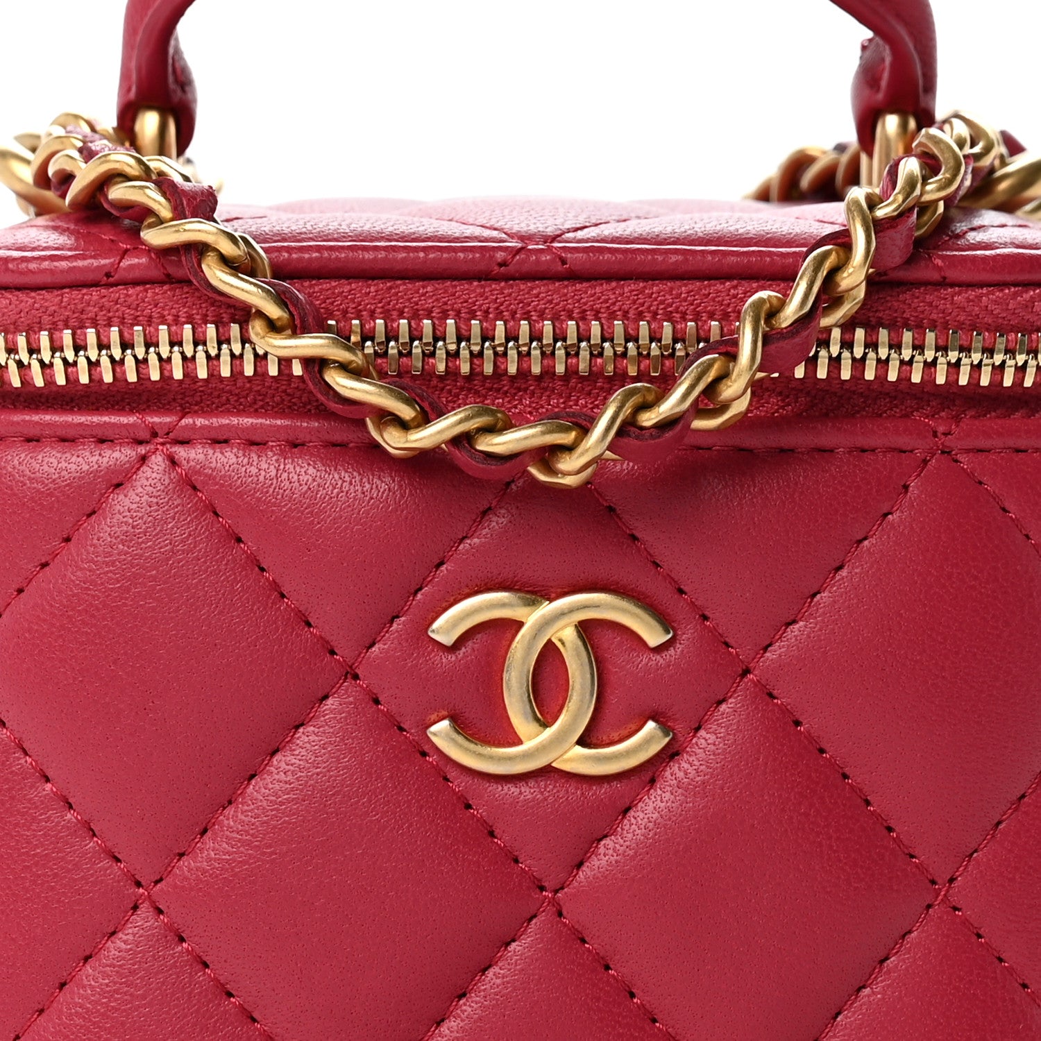 Chanel Lambskin Quilted Top Handle Mini Vanity Case With Chain Dark Pink 8 of 12