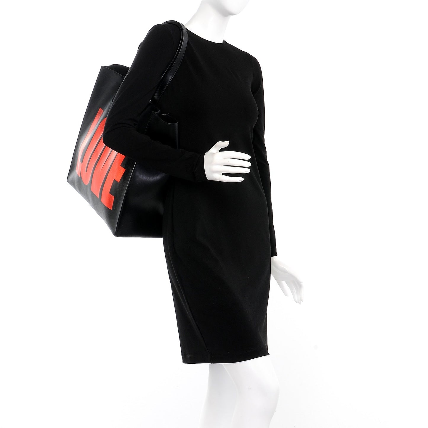 Calfskin Love Print Shopper Tote Black