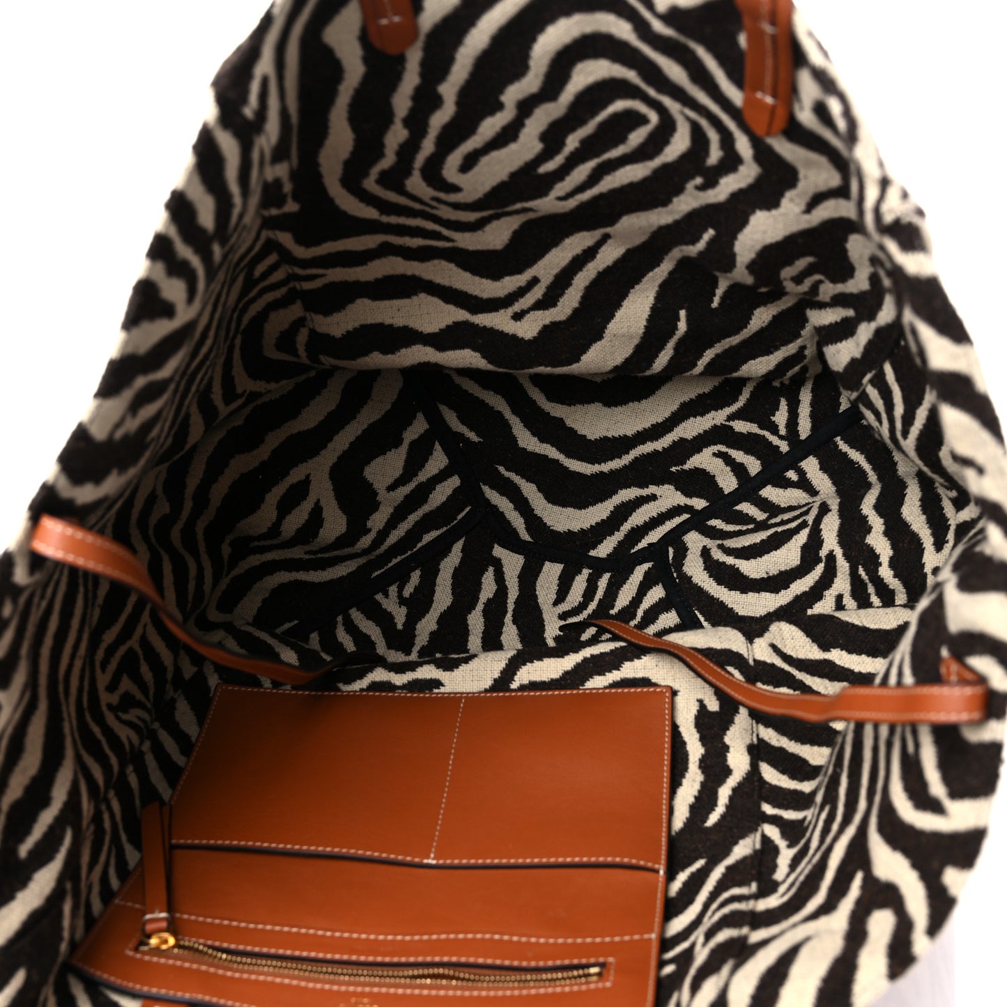 Canvas Zebra Embroidered Large Phantom Cabas Tan