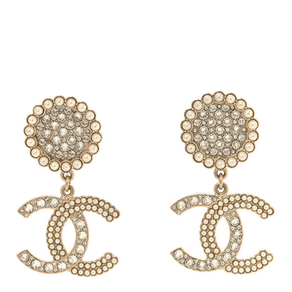 Chanel Crystal Pearl CC Drop Round Earrings Gold 1 of 4