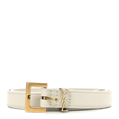 Saint Laurent Smooth Calfskin Monogram Square Buckle Belt 75 30 Crema Soft 1 of 5