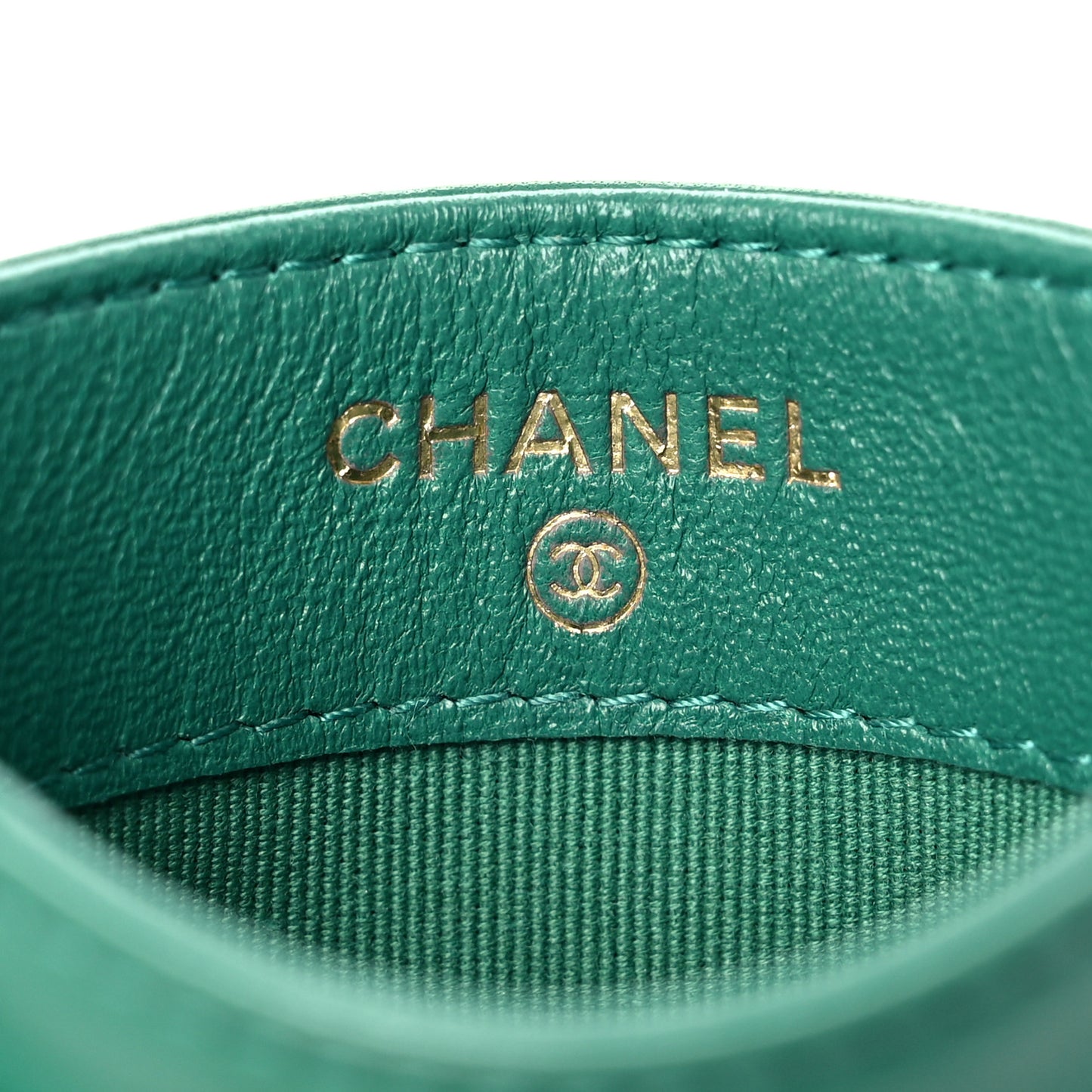 Lambskin Quilted Card Holder Green