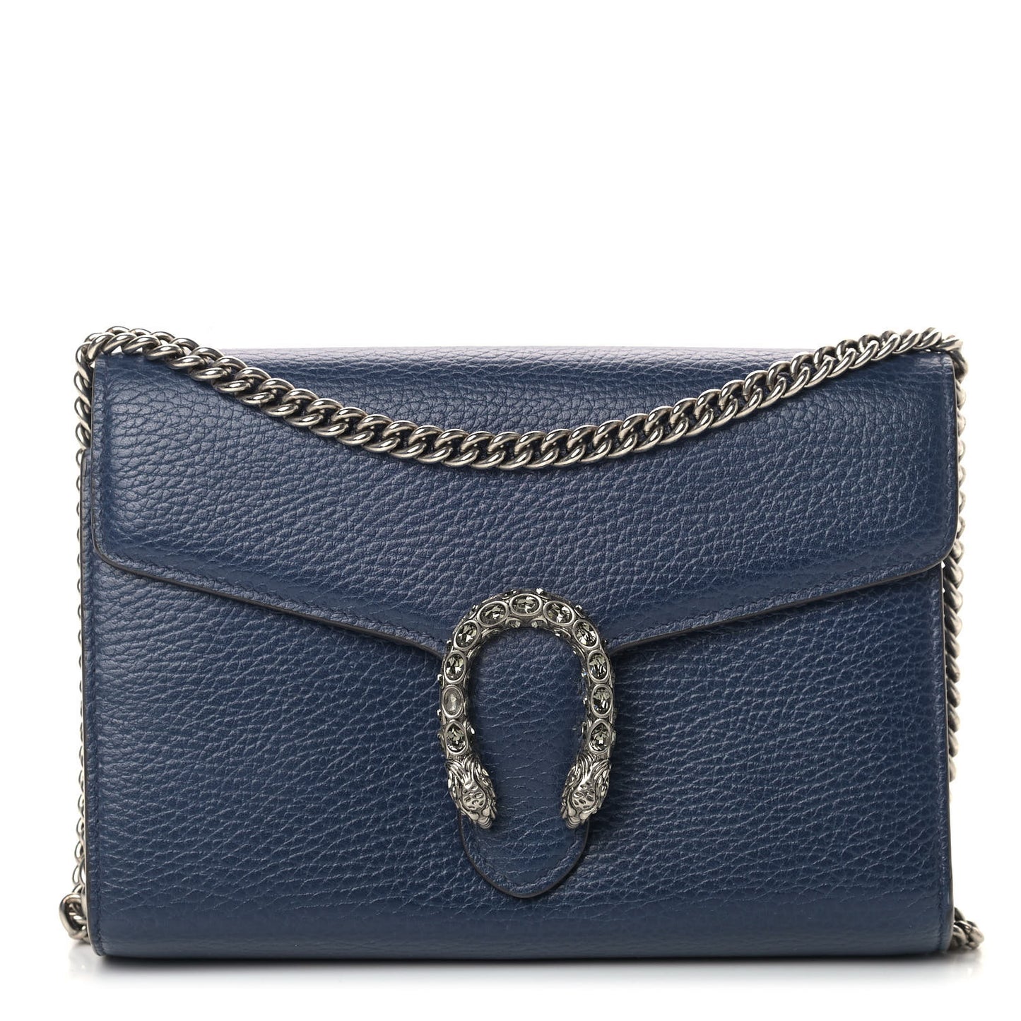 Dollar Calfskin Crystal Mini Dionysus Chain Wallet Blue Agata Black Diamond