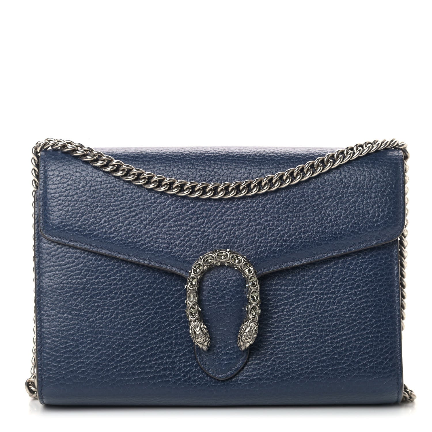 Gucci Dollar Calfskin Crystal Mini Dionysus Chain Wallet Blue Agata Black Diamond 1 of 9