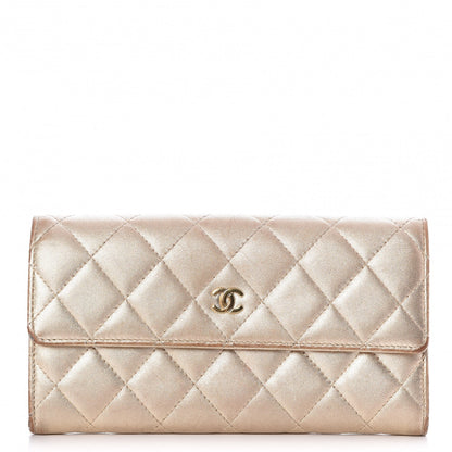 Chanel Metallic Lambskin Quilted Large Gusset Flap Wallet Pale Gold 1 of 10