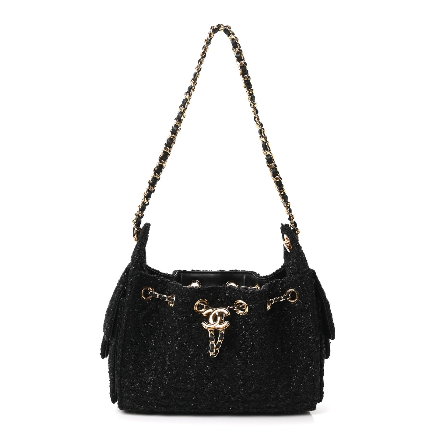 Tweed Quilted Mini Chanel 25 Handbag Black