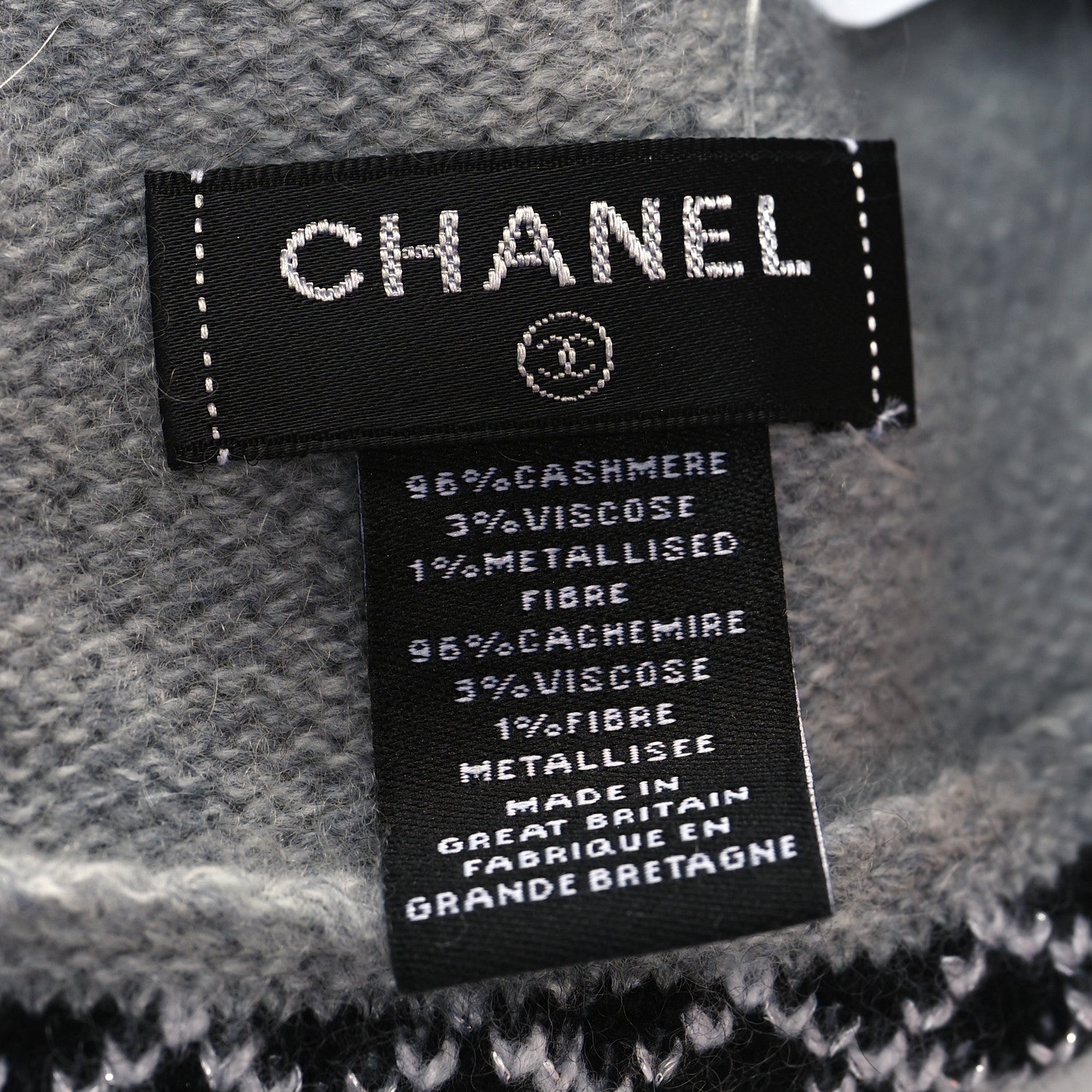 Chanel Cashmere Blend CC Beanie Hat With Gloves Set Black Grey 8 of 9
