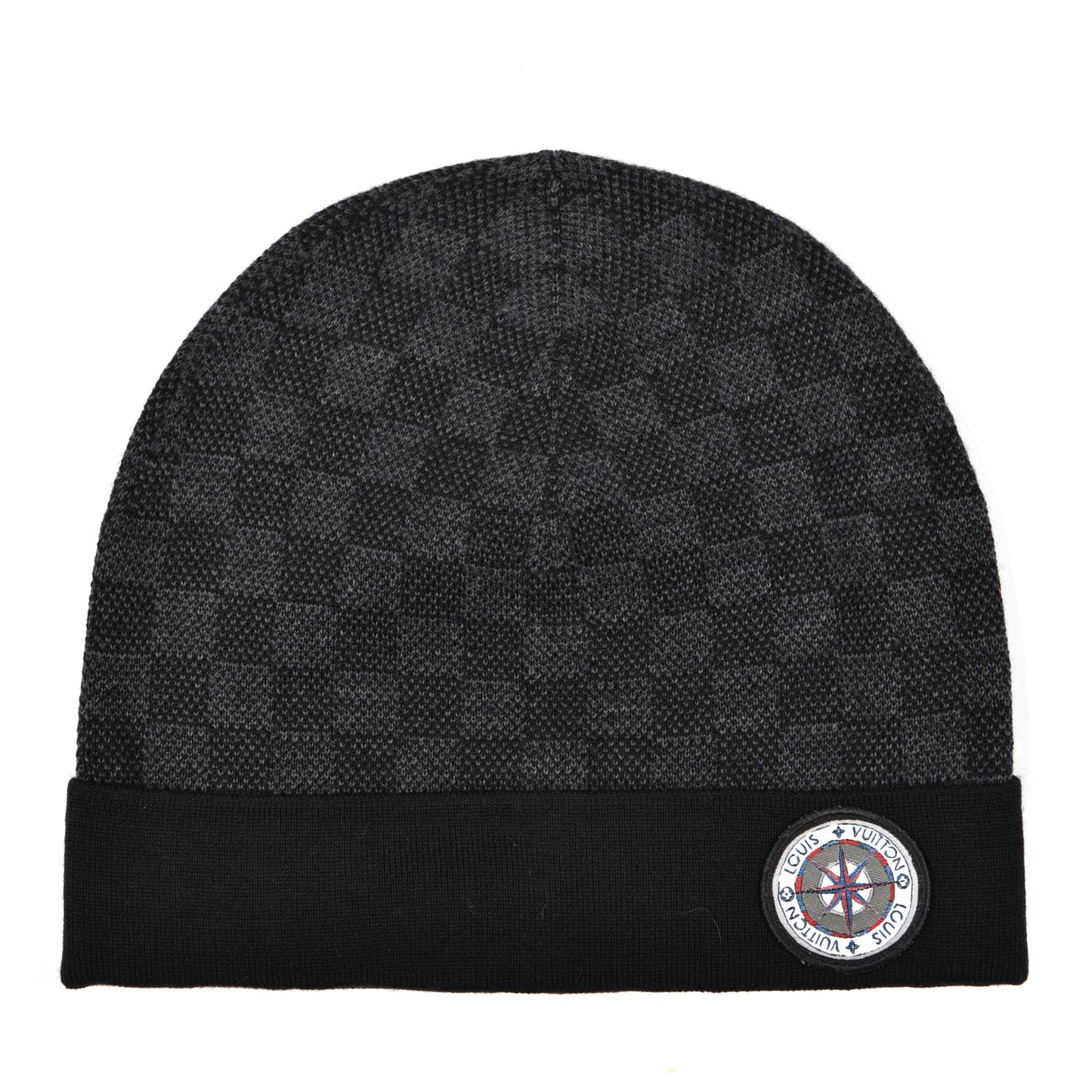 Wool Bonnet Petit Damier Graphite Beanie Hat Black Grey