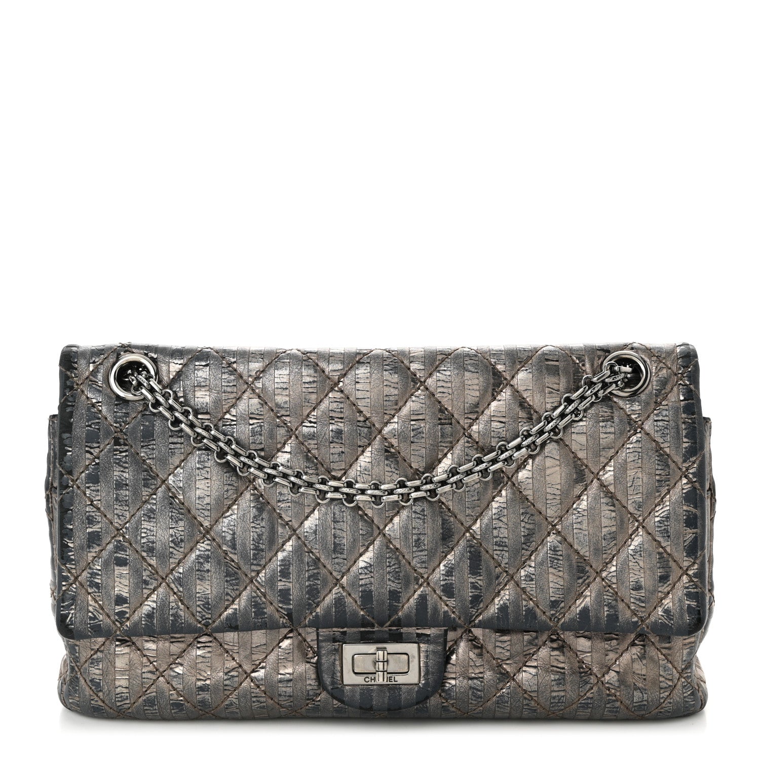 Chanel Metallic Calfskin Striped 2.55 Reissue 226 Flap Dark Silver 1 of 11