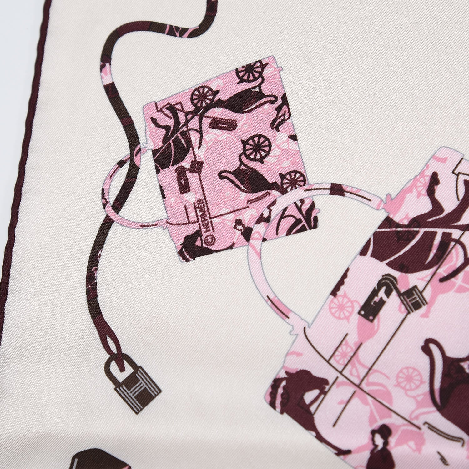 Hermes Silk Kelly en Caleche Scarf 70 Nacre Rose Rose Prune 7 of 8