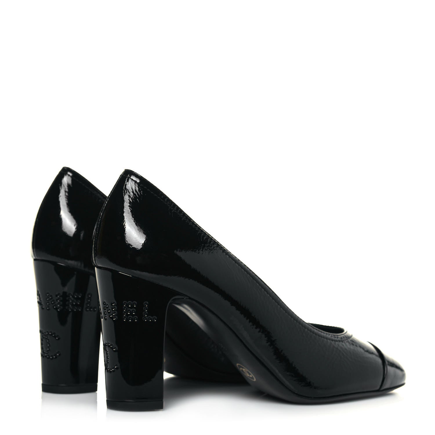 Chanel Patent Calfskin Crystal Cap Toe Logo Pumps 38 Black 4 of 11