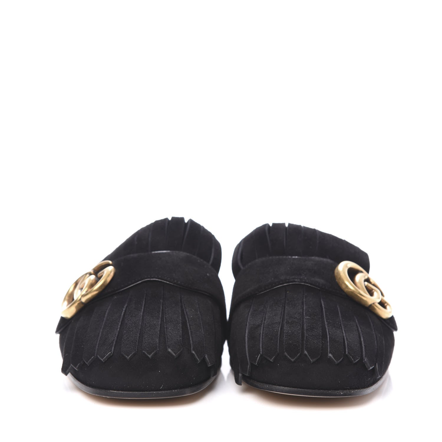 Gucci Kid Scamosciato GG Marmont Fringe Slippers 39 Black 2 of 8