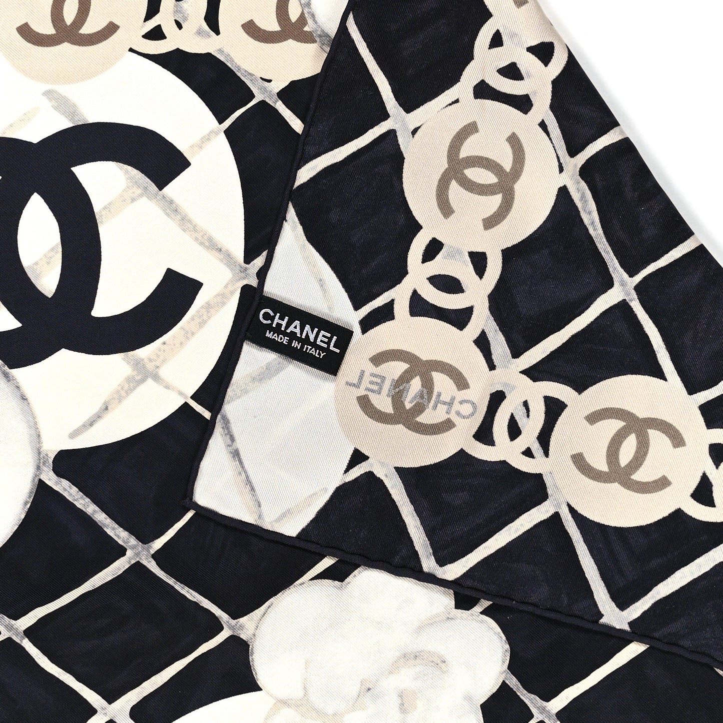 Silk Camellia CC Square Scarf Black