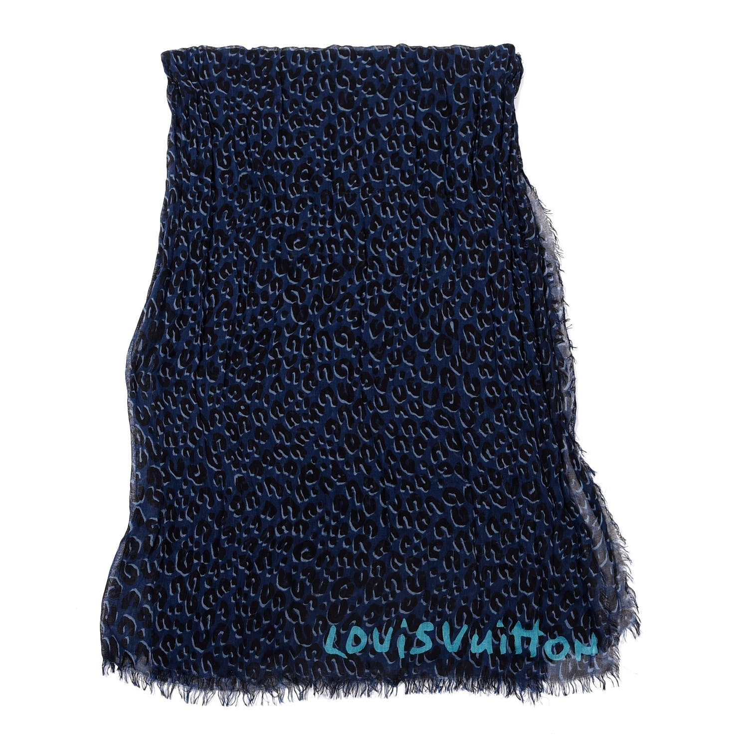 Louis Vuitton Cashmere Silk Leopard Etole Stole Blue 2 of 4