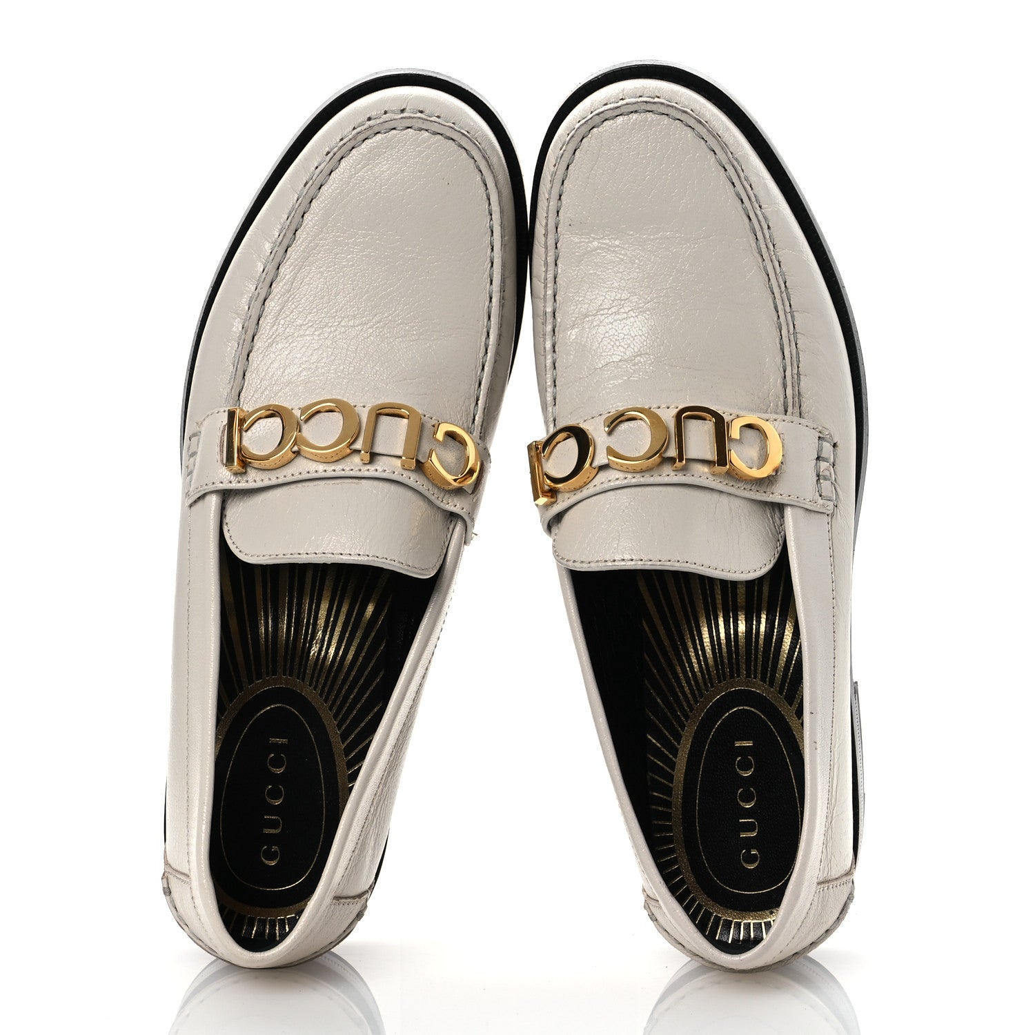Gucci Goatskin Womens Logo 15mm Loafers 40.5 Mystic White 2 of 14