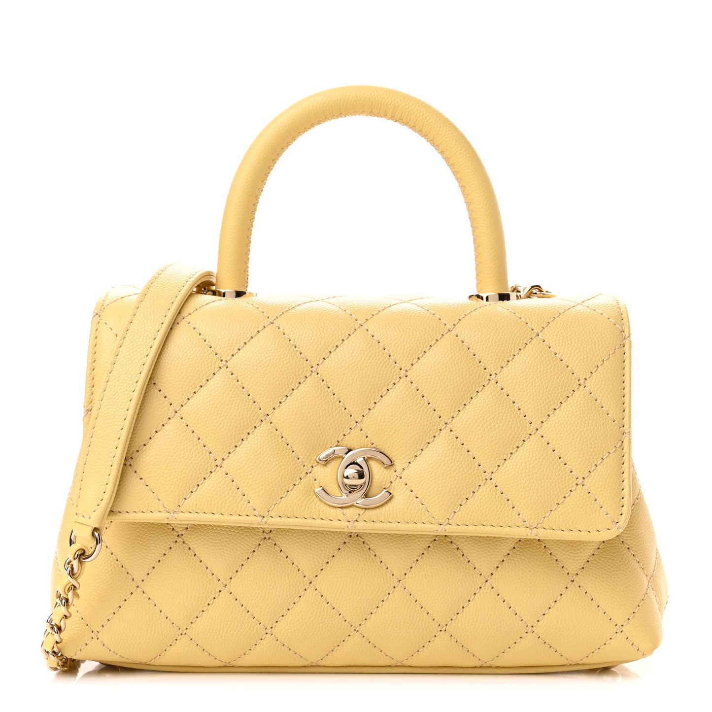 Caviar Quilted Mini Coco Handle Flap Yellow