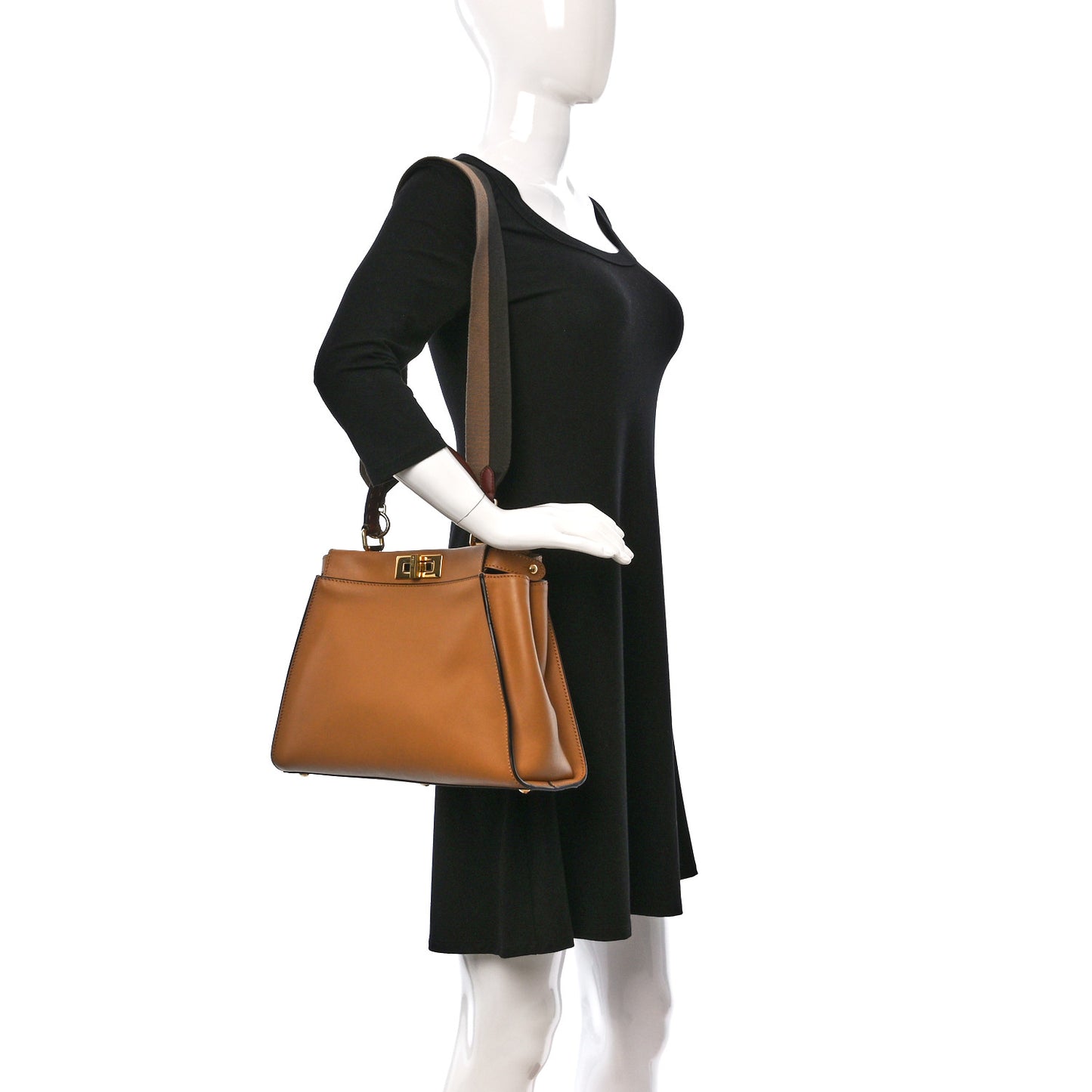 Vitello Seta Canvas FF Embroidered Medium Peekaboo Iconic Satchel Miele