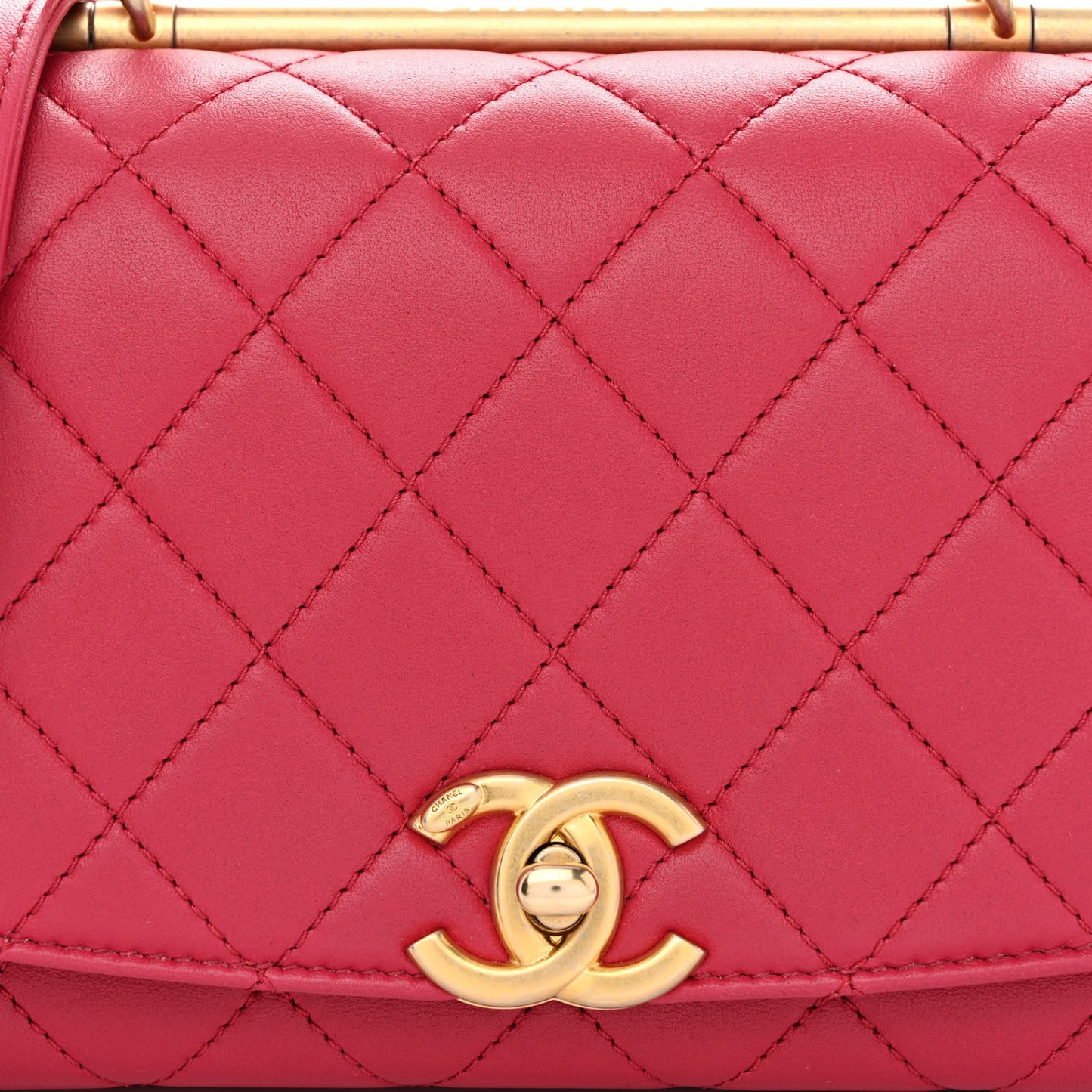 Lambskin Quilted La Parisienne Top Handle Flap Pink