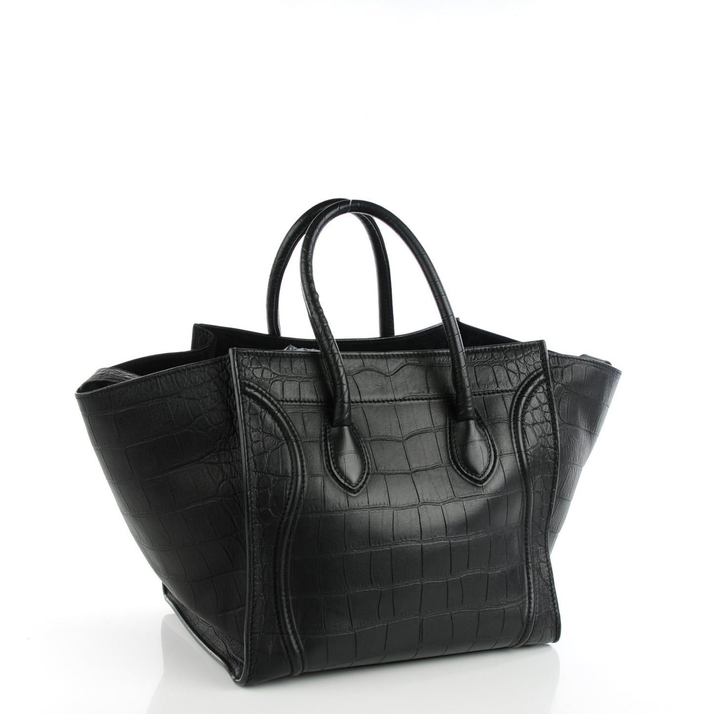 Crocodile Embossed Calfskin Medium Phantom Luggage Black