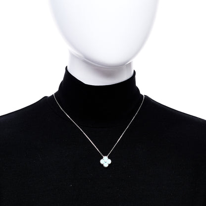 Van Cleef & Arpels 18K White Gold Diamond Celadon Green Sevres Porcelain Vintage Alhambra Pendant Necklace 2 of 6
