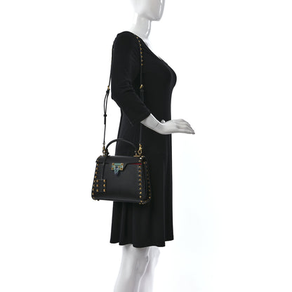 Valentino Garavani Grainy Calfskin Small Rockstud Alcove Top-Handle Flap Bag Black 2 of 9