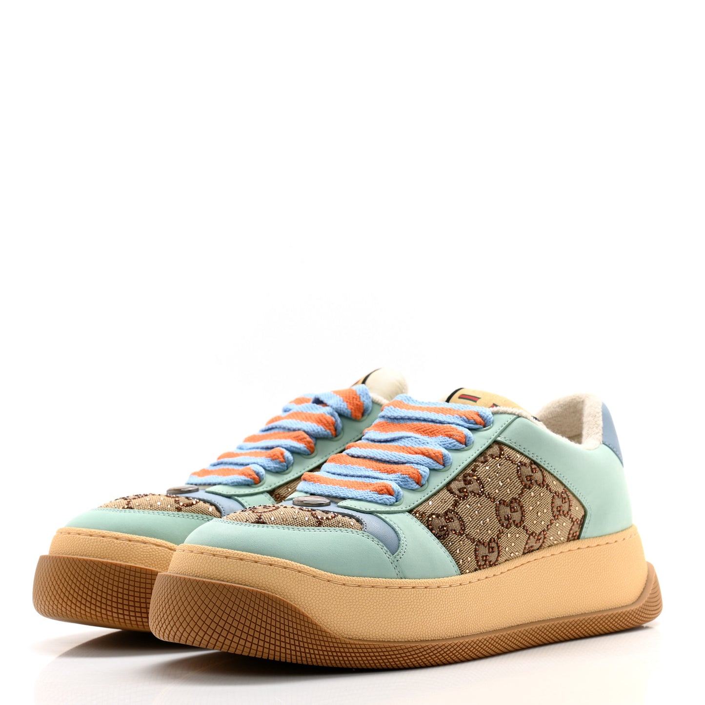 New Canvas GG Monogram Women's Screener 50mm Sneakers 39.5 Beige Blue Orange