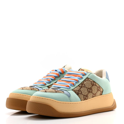 Gucci New Canvas GG Monogram Women's Screener 50mm Sneakers 39.5 Beige Blue Orange 3 of 9