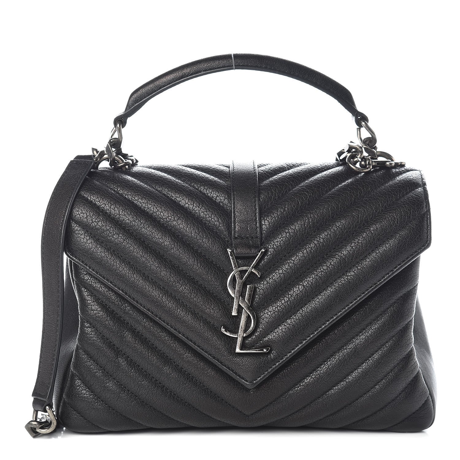 Saint Laurent Sheepskin Matelasse Chevron Monogram Medium College Bag Black 1 of 10
