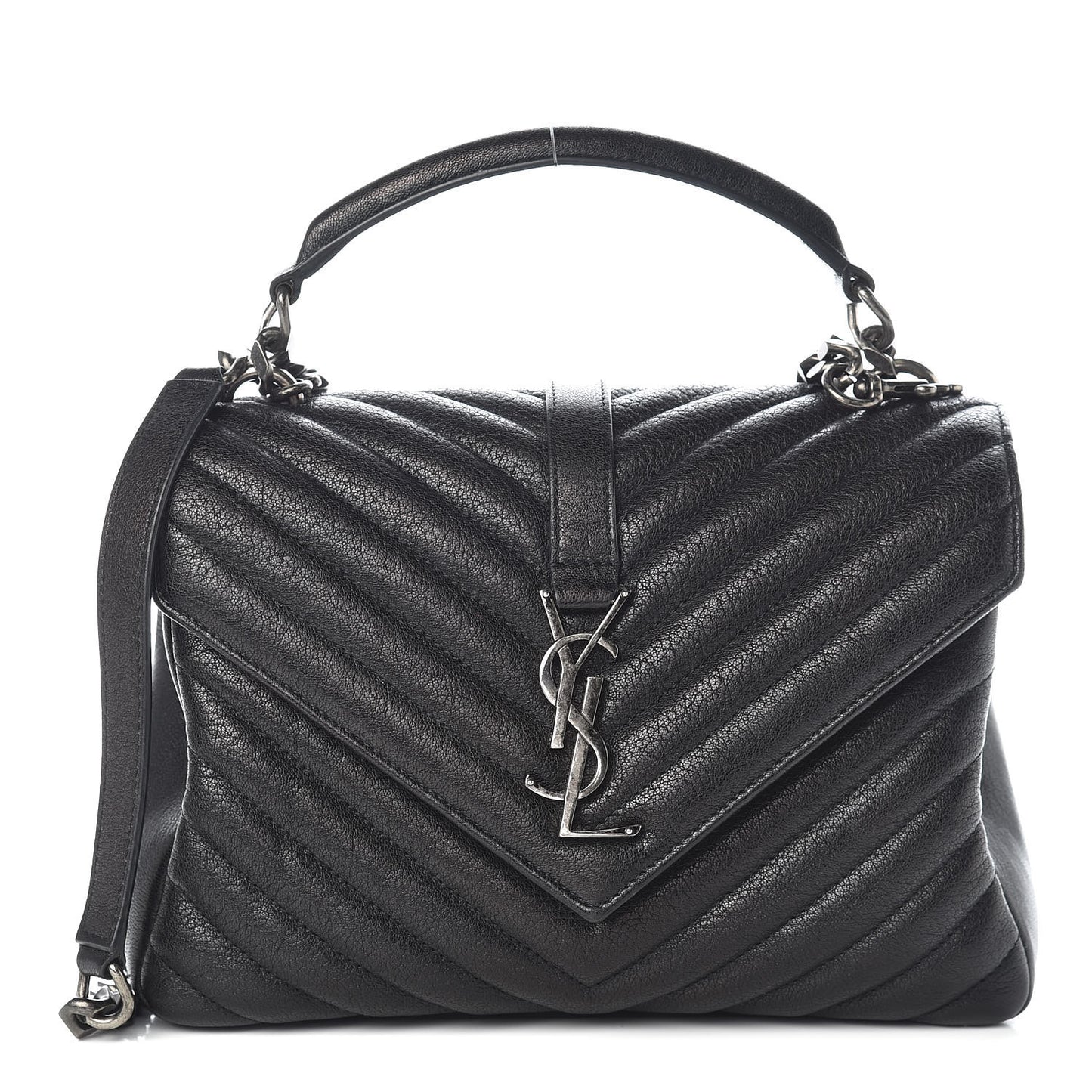 Sheepskin Matelasse Chevron Monogram Medium College Bag Black