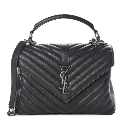 Saint Laurent Sheepskin Matelasse Chevron Monogram Medium College Bag Black 1 of 10