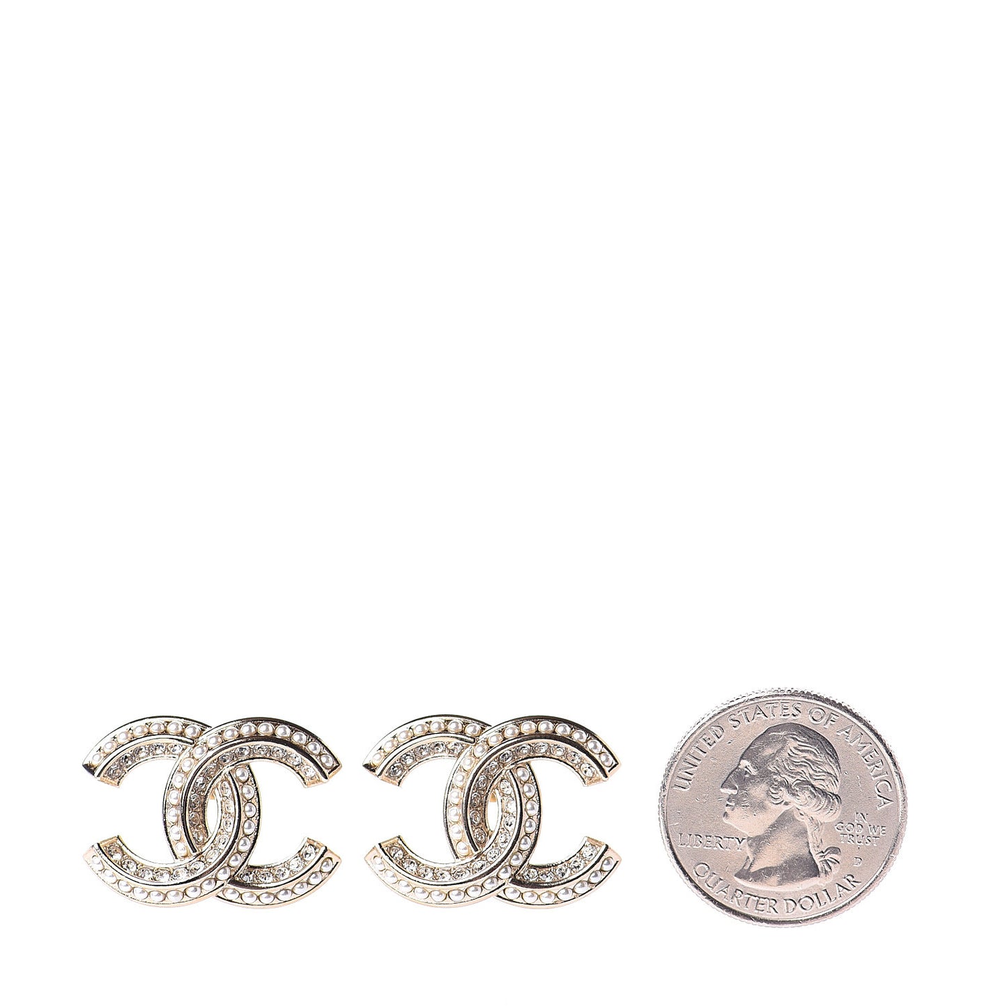 Pearl Crystal CC Earrings Gold