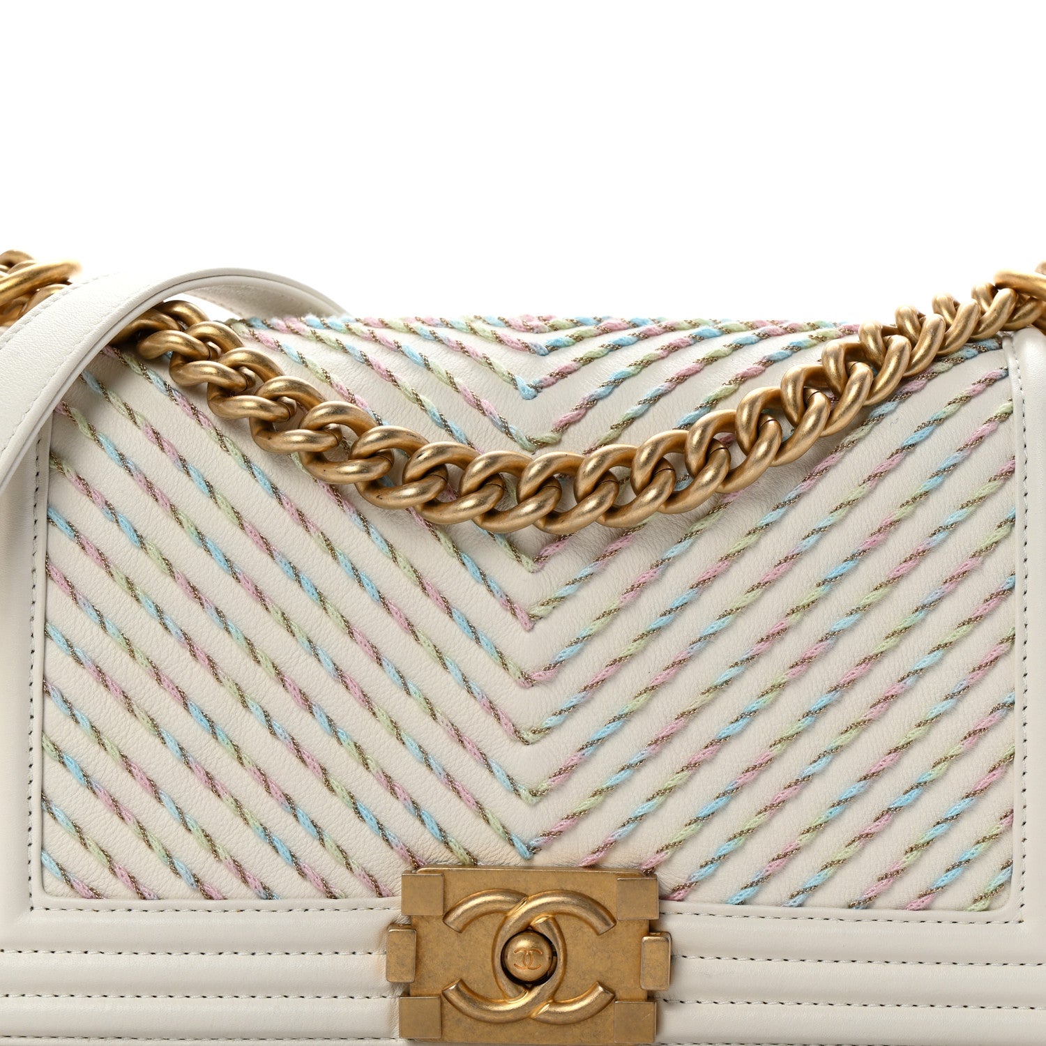 Chanel Calfskin Chevron Embroidered Medium Boy By The Sea Flap White 8 of 10
