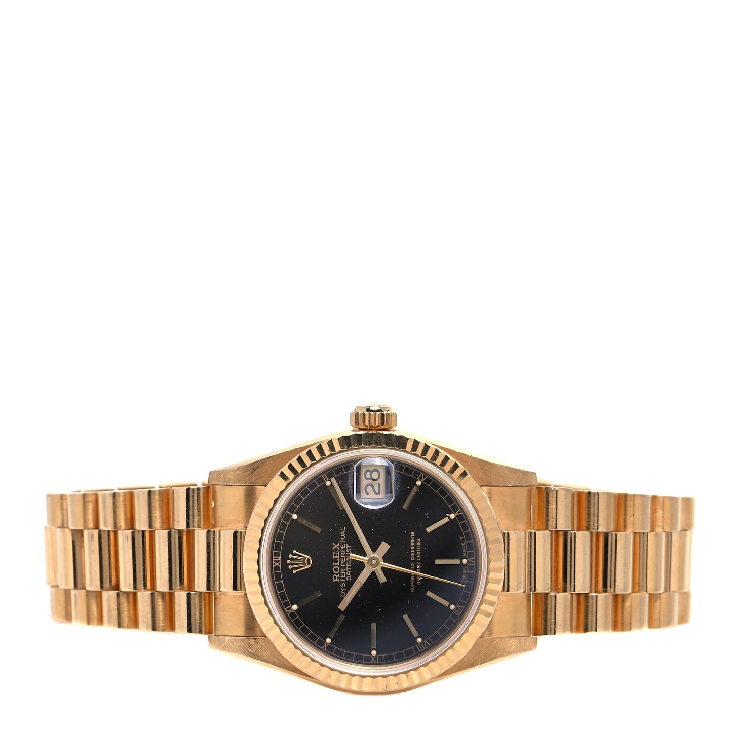 18K Yellow Gold 31mm Oyster Perpetual Datejust President Watch Black 68278