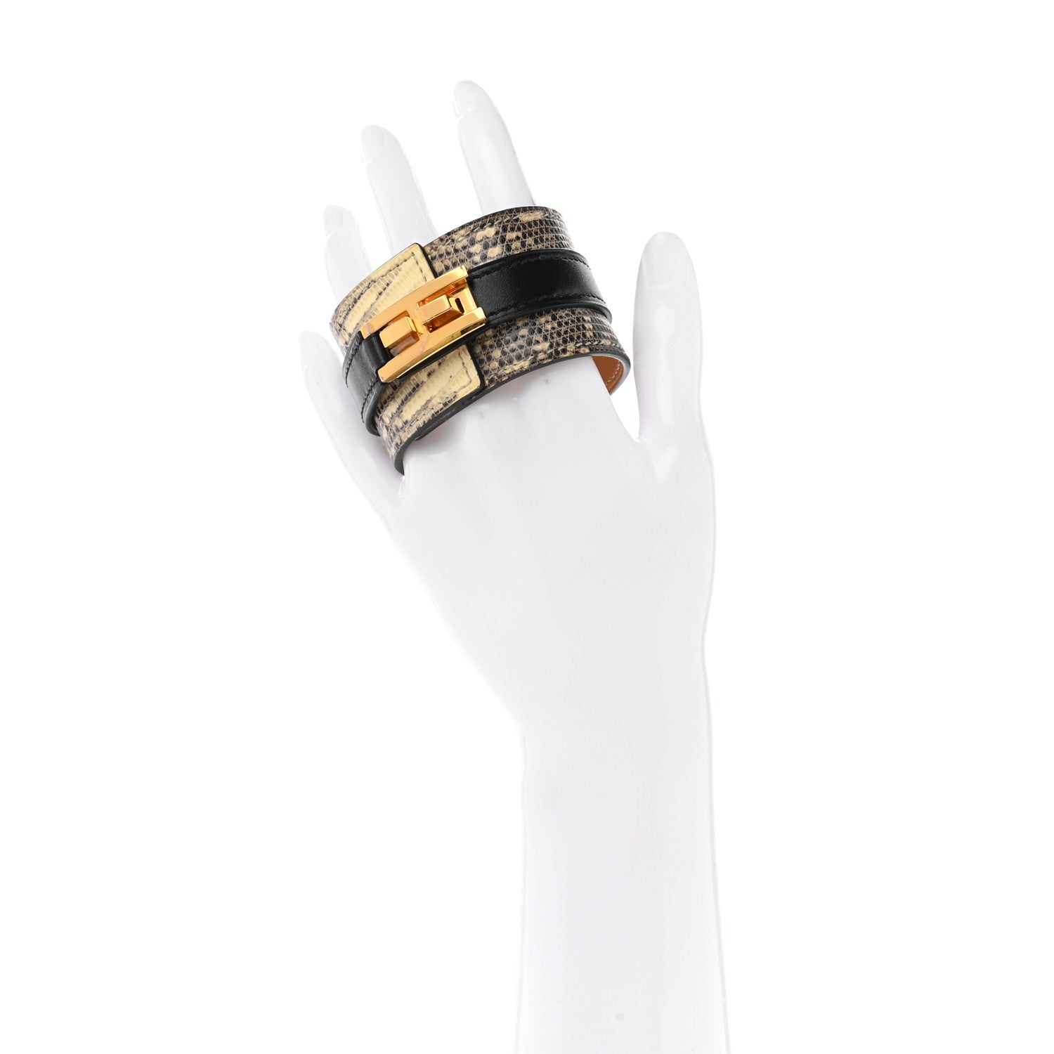 Hermes Lizard Box Manchette Drag Bracelet T3 Ombre Black 2 of 6
