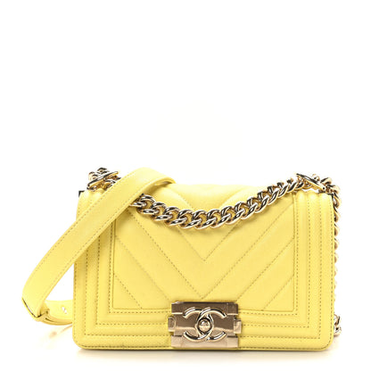 Chanel Caviar Chevron Quilted Small Boy Flap Yellow 1 of 9