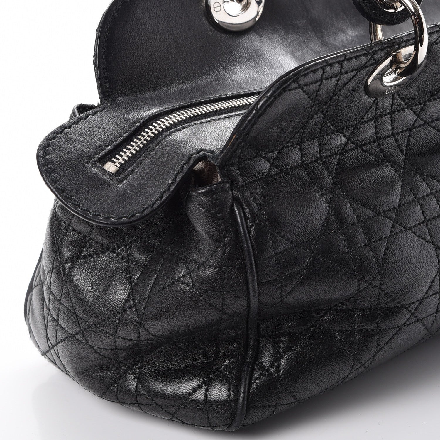 Christian Dior Lambskin Cannage Satchel Black 8 of 9