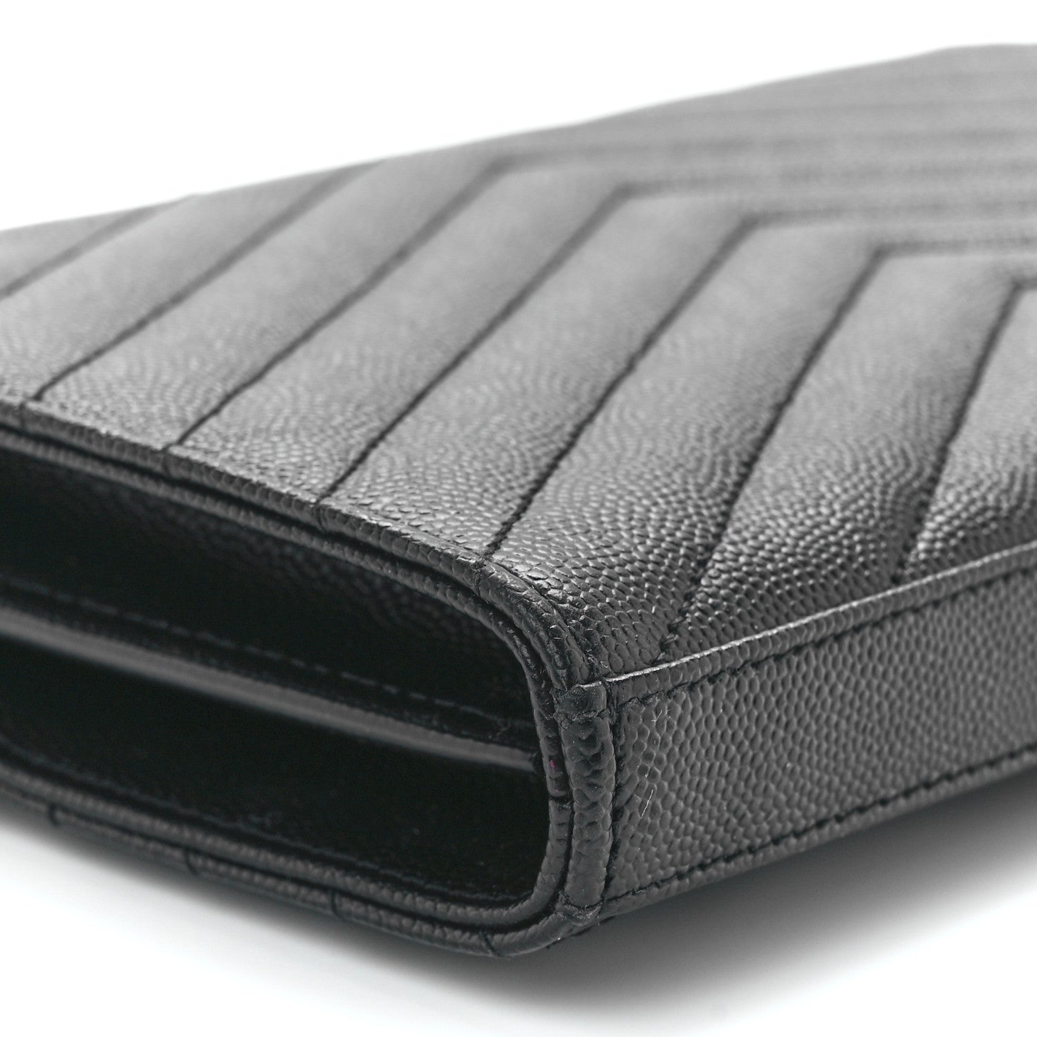 Saint Laurent Grain De Poudre Matelasse Chevron Monogram Chain Wallet Black 10 of 11