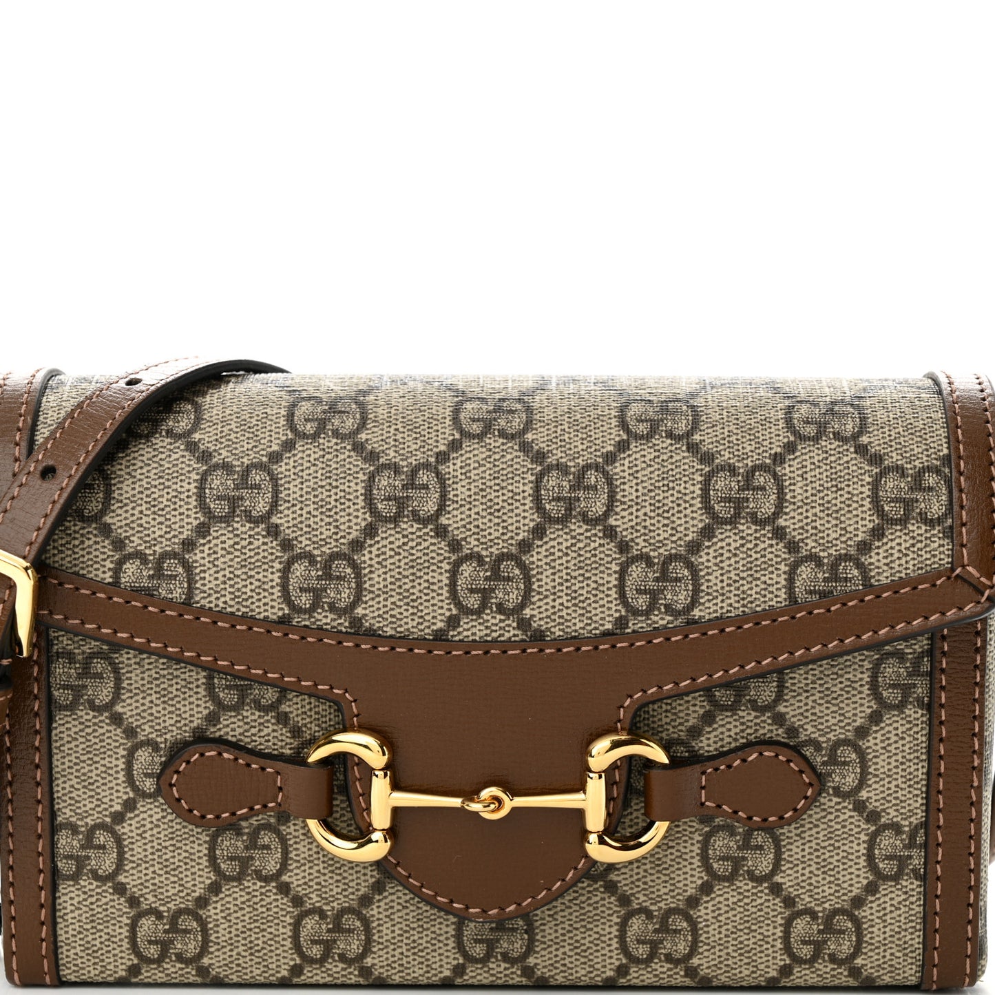 GG Supreme Monogram Mini Horsebit 1955 Shoulder Bag Beige Brown Sugar